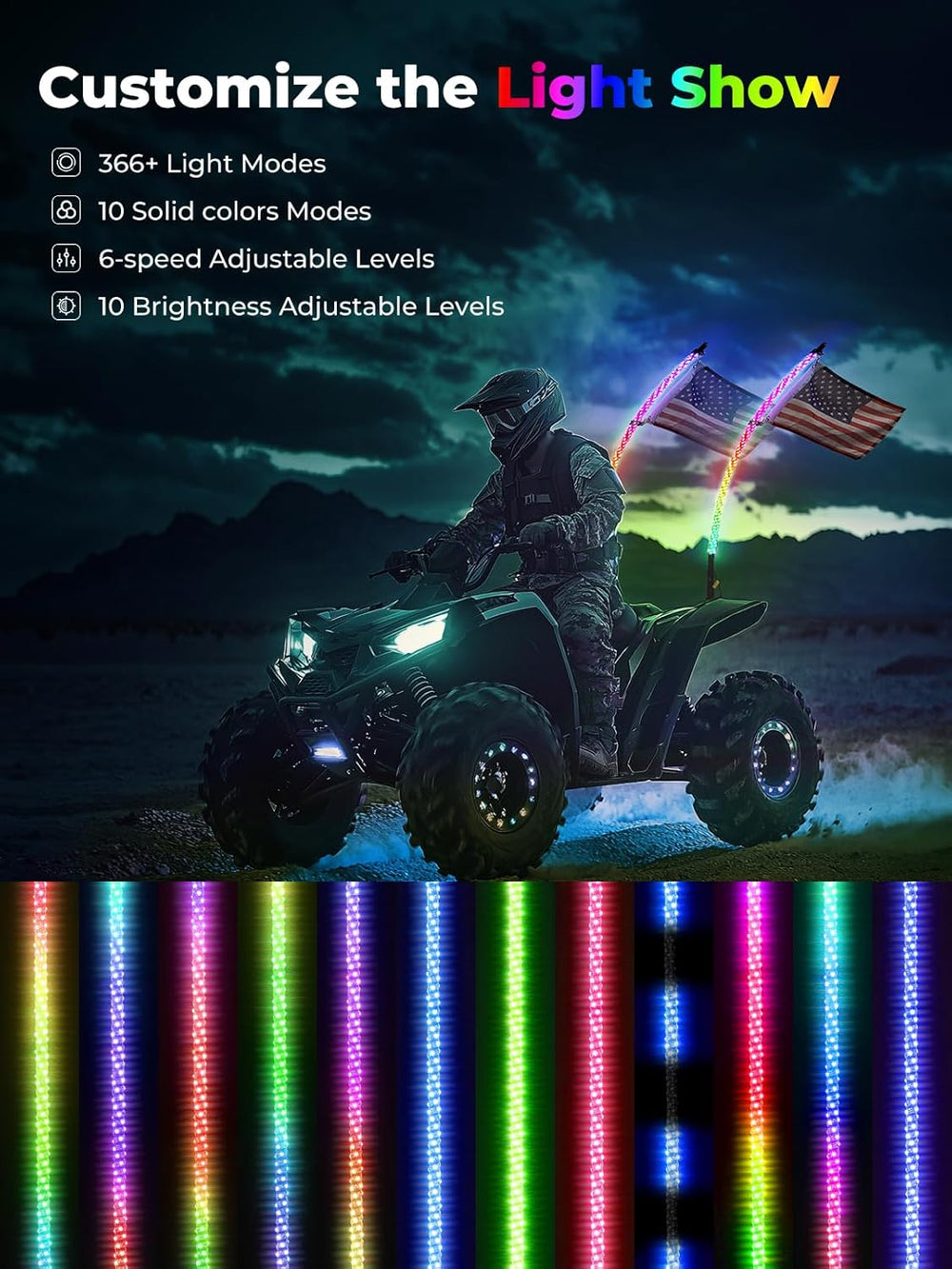KEMIMOTO 2pc 3ft Whip Lights for Side by Side, Turning Signal Function Compat...