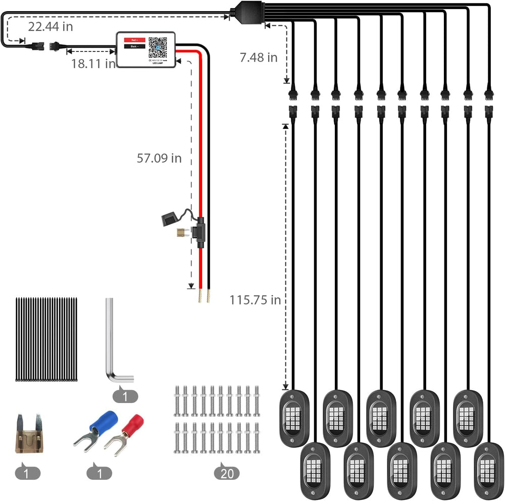 LED RGB Rock Lights for Trucks 14 pods with APP Control Underglow