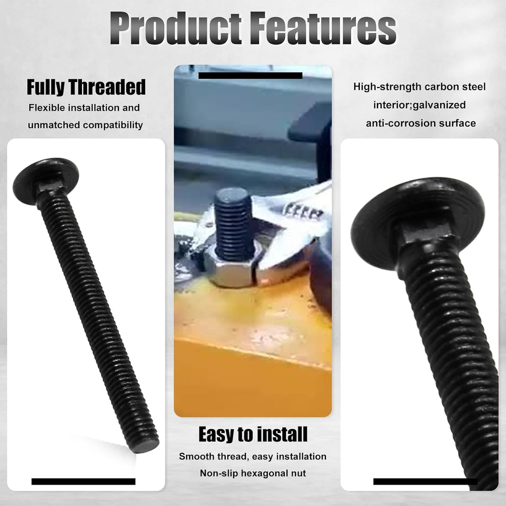 CNQLIS 1/2" x 10" Carriage Bolts Kit, 25PCS Black Carriage Bolts