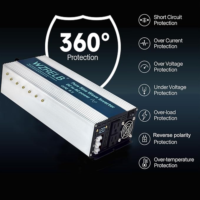 WZRELB 3500W Pure Sine Wave Inverter, Car Power Inverter 36V DC to 110V 120V AC