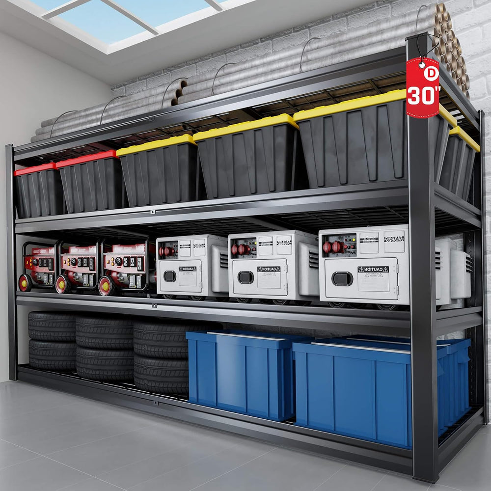 72" W Storage Shelves Heavy Duty Garage Shelving 30" D Metal Shelvi...