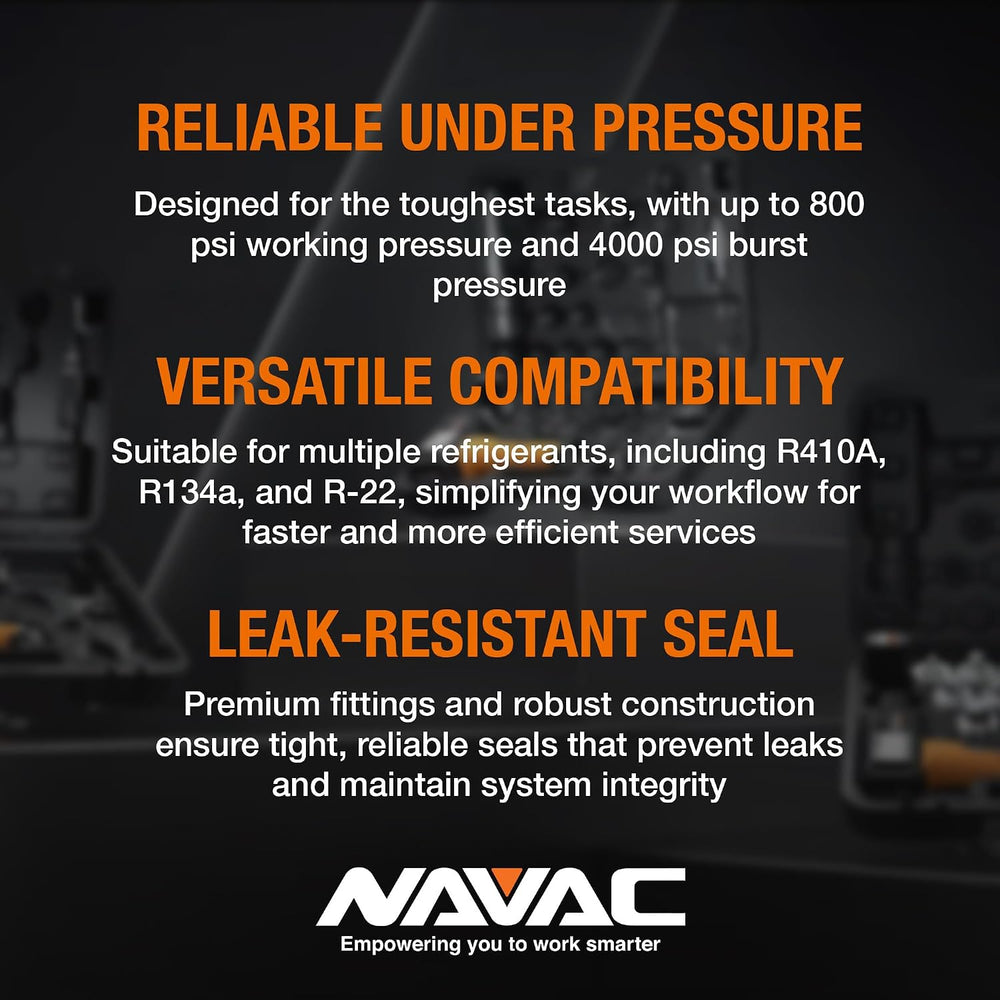 NAVAC NH5SC HVAC Charging Hoses with Ball Valves - 5 ft, 3-Color Kit