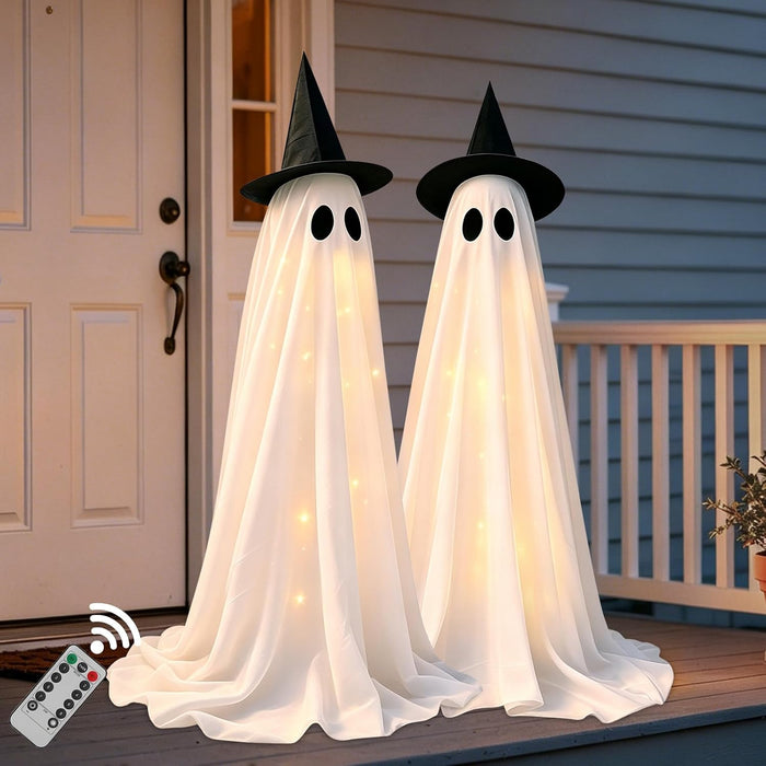 DAZONGE 2-Pack Halloween Ghost Decorations Outdoor with Remote Lights