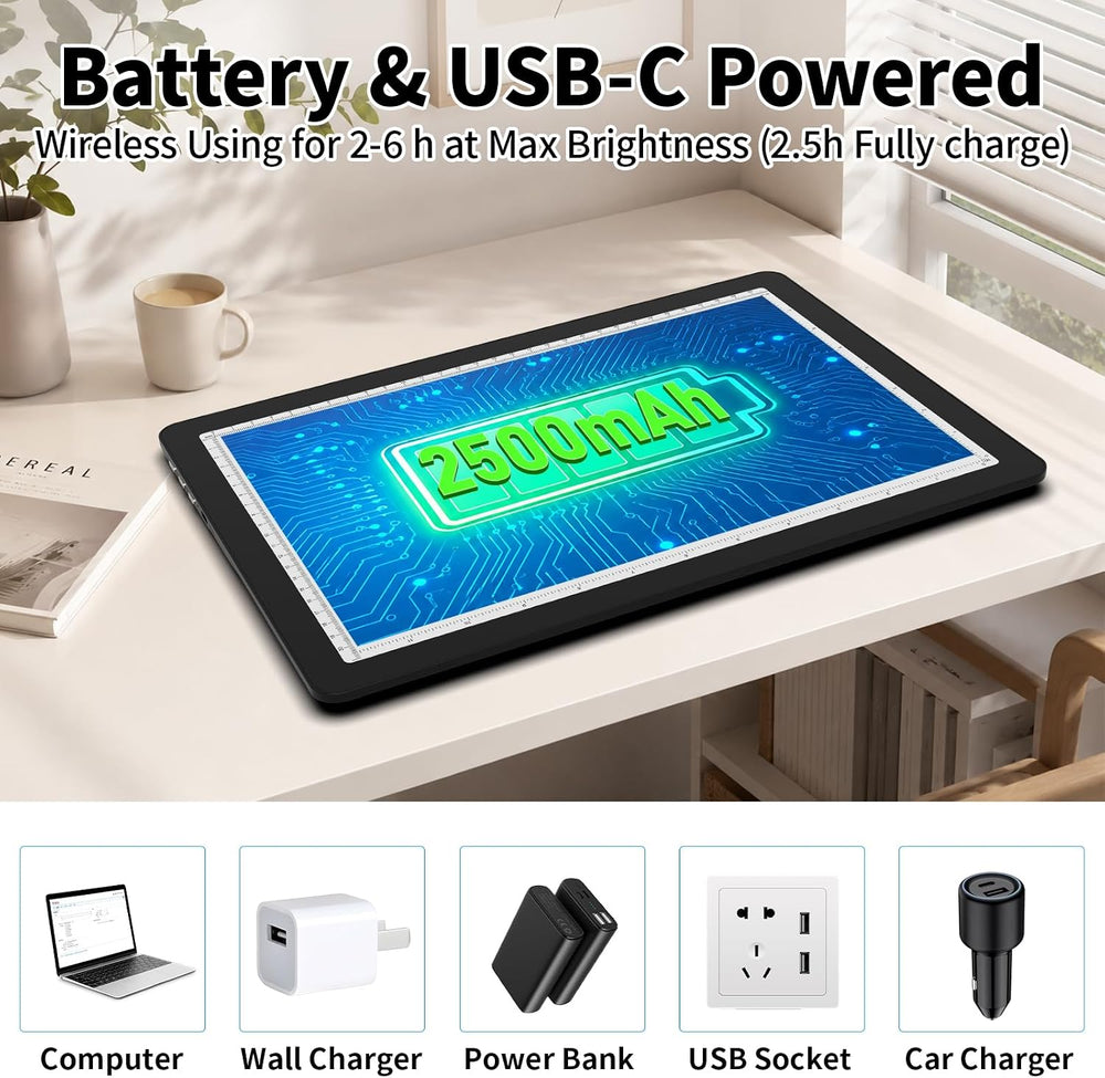 LEACUBER Rechargeable A4 Light Pad with Stand, Super Bright Magnetic Tracing ...