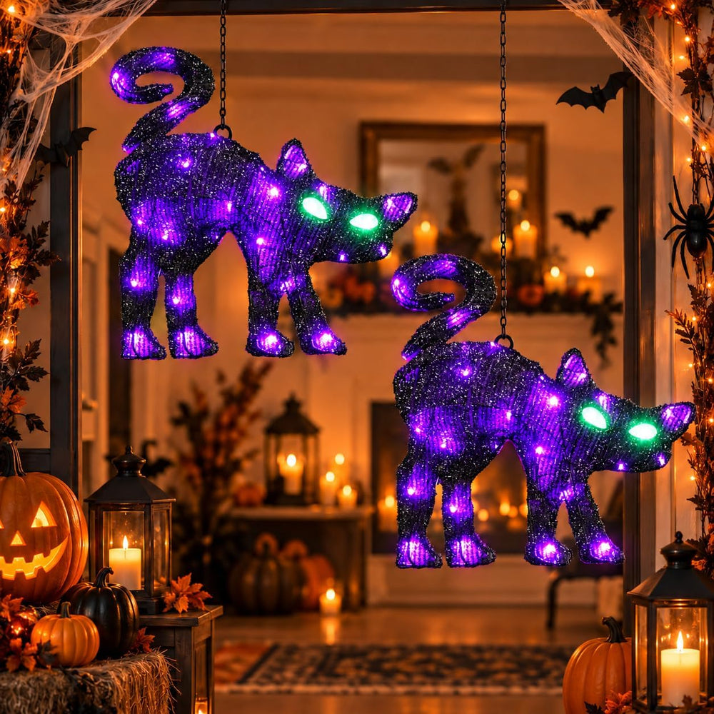 Lighted Hanging Black Cat Halloween Decorations Outdoor Indoor, Large Spooky ...