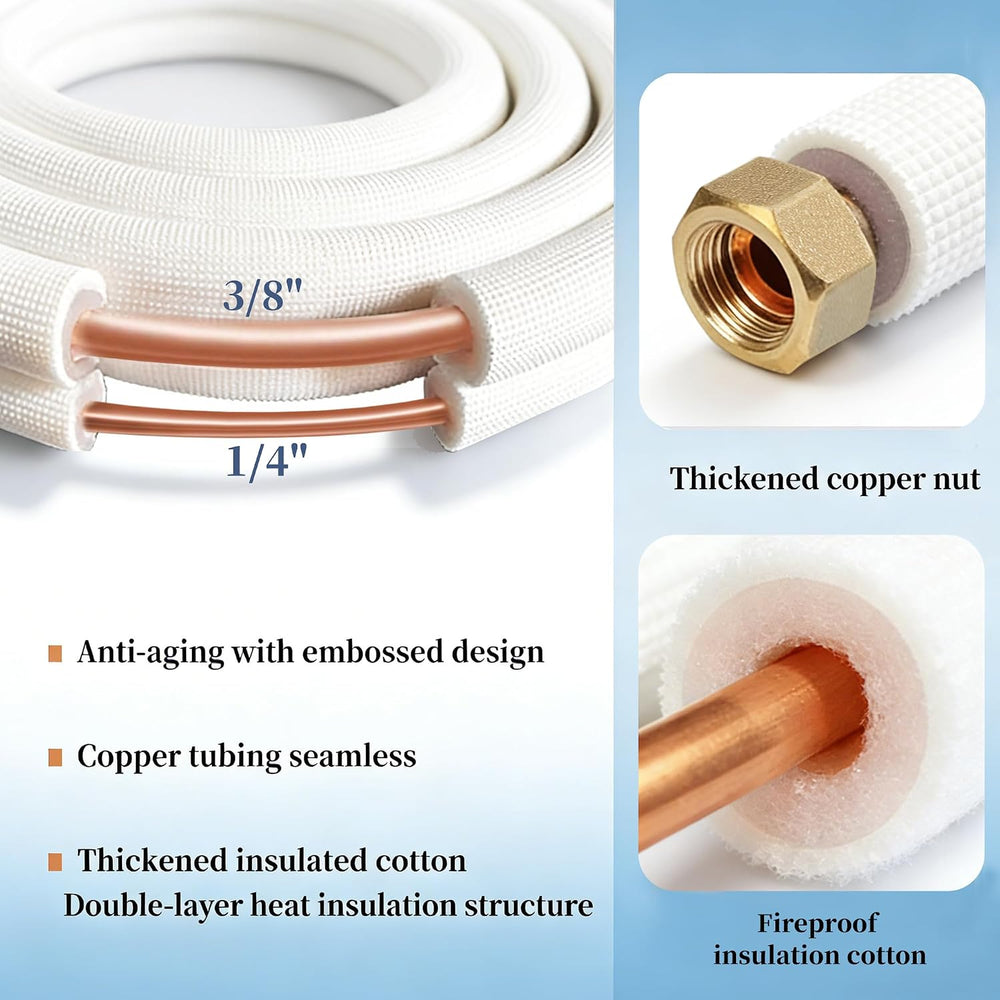 10 Ft Mini Split Line Set, 1/4"& 3/8" 0.D. Flared Copper Tubing...