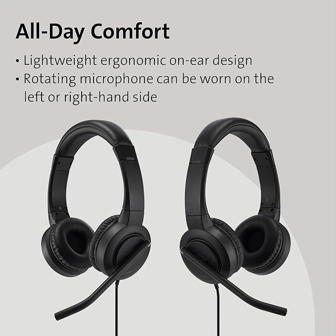 Kensington H1000 USB-C On-Ear Headset, 270° Rotating Noise-Canceling Microphone