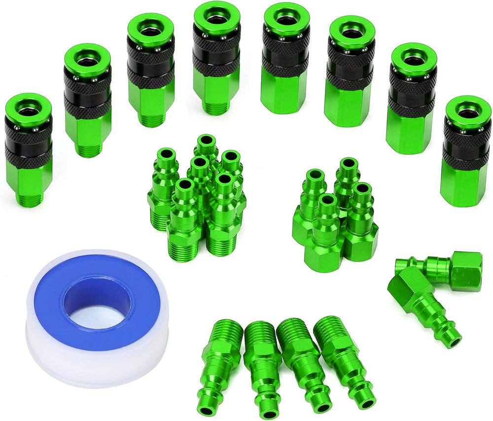 Aluminum Air Fittings, 1/4" NPT, 25 Pieces, Green