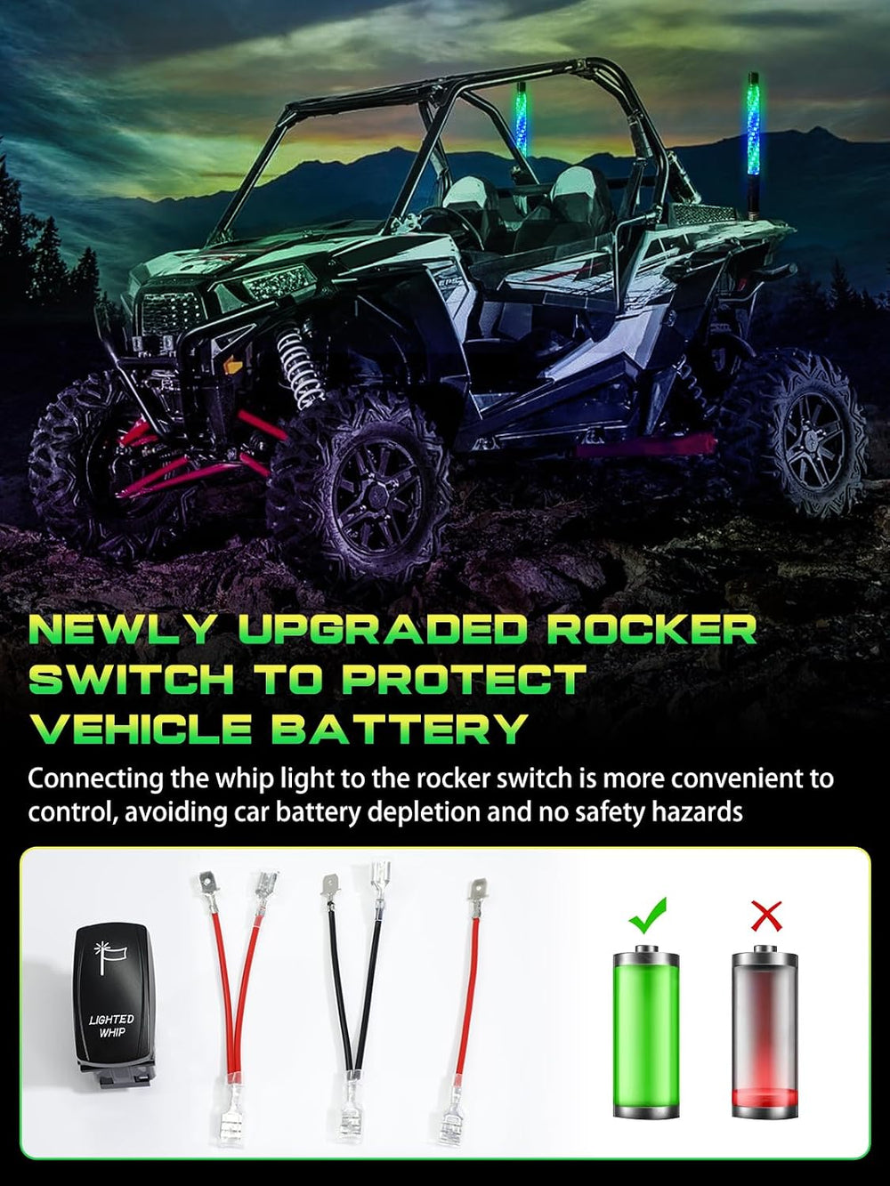 2 Pack 1FT Whip Lights with Spring Base, LED Whip Light with App & Remote...