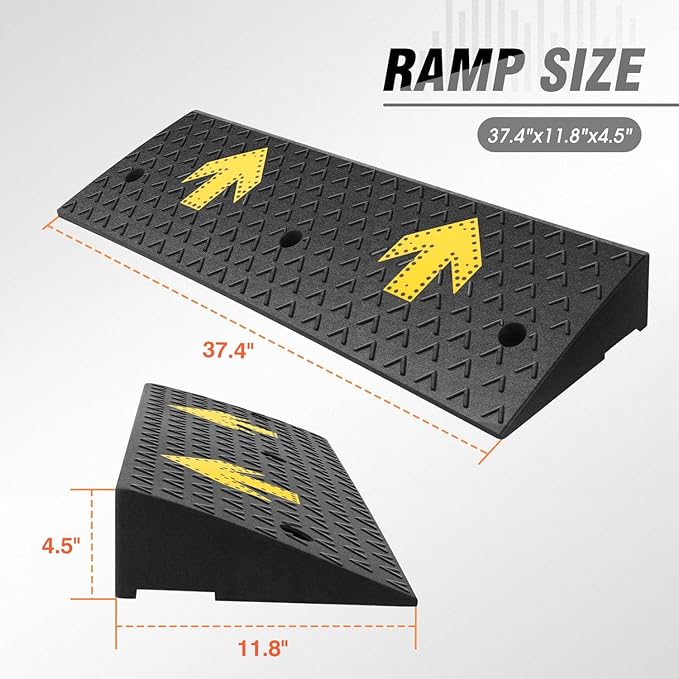 DNA MOTORING 2pcs 4.5" Rise Rubber Arrow Curb Ramp Heavy Duty Loading Th...