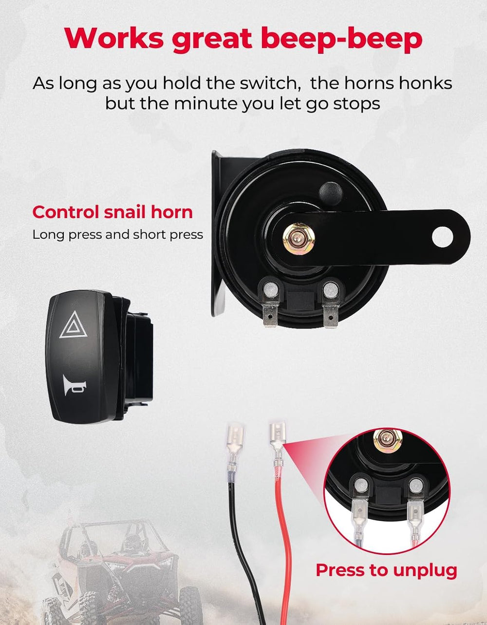 KEMIMOTO UTV Turn Signal Kit with 110D Horn, Plug and Play UTV ATV Blinker wi...