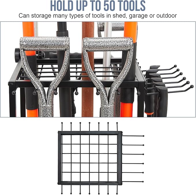 Garden Tool Organizer Holds 50 Long-Handled Tools/Rakes/Brooms/Shovles