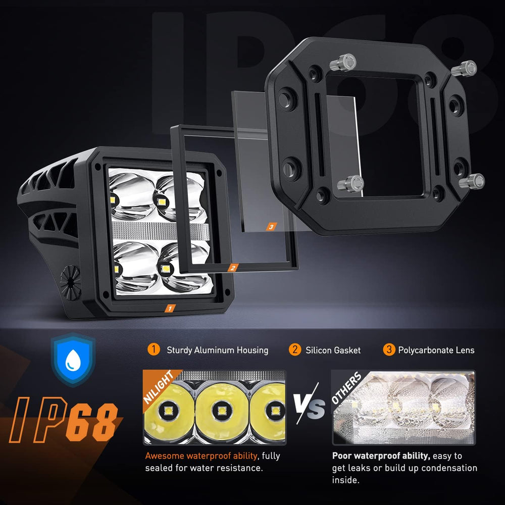 Nilight 2 PCS Flush Mount 4.8 Inch 20 W LED Pod Lights with DRL