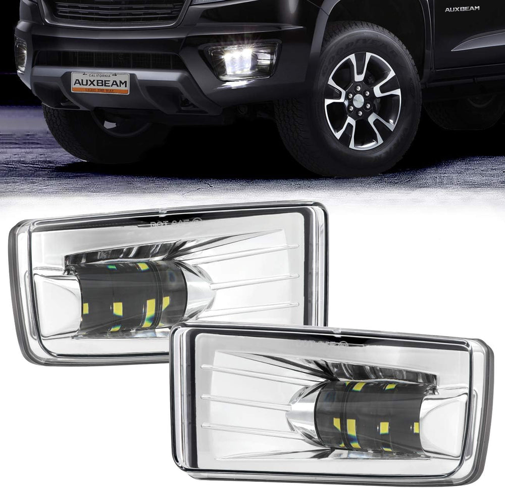 Auxbeam LED Fog Lights DOT Approved Bumper Driving Fog Lamps 1 Pair Chrome