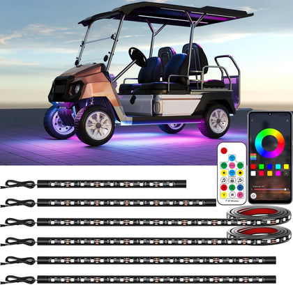 6PCS Golf Cart Underglow LED Light Kit with Built-in 12V-80V Reducer & Canopy Lights, APP & Remote Control, Sound Active Music Sync, IP67 Waterproof, Battery Drain Protect, for EZGO Yamaha Club Car