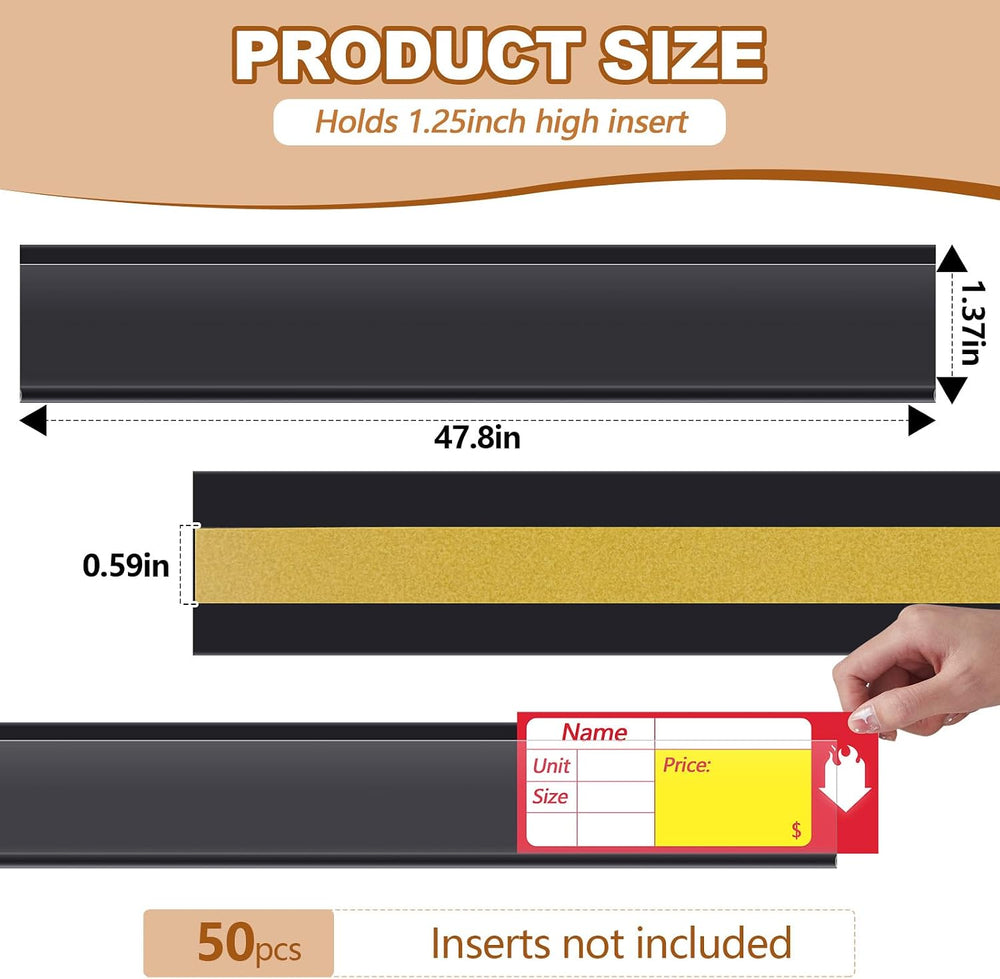 Spiareal 50 Pcs Shelf Label Holders Adhesive Price Tag Strips, Black