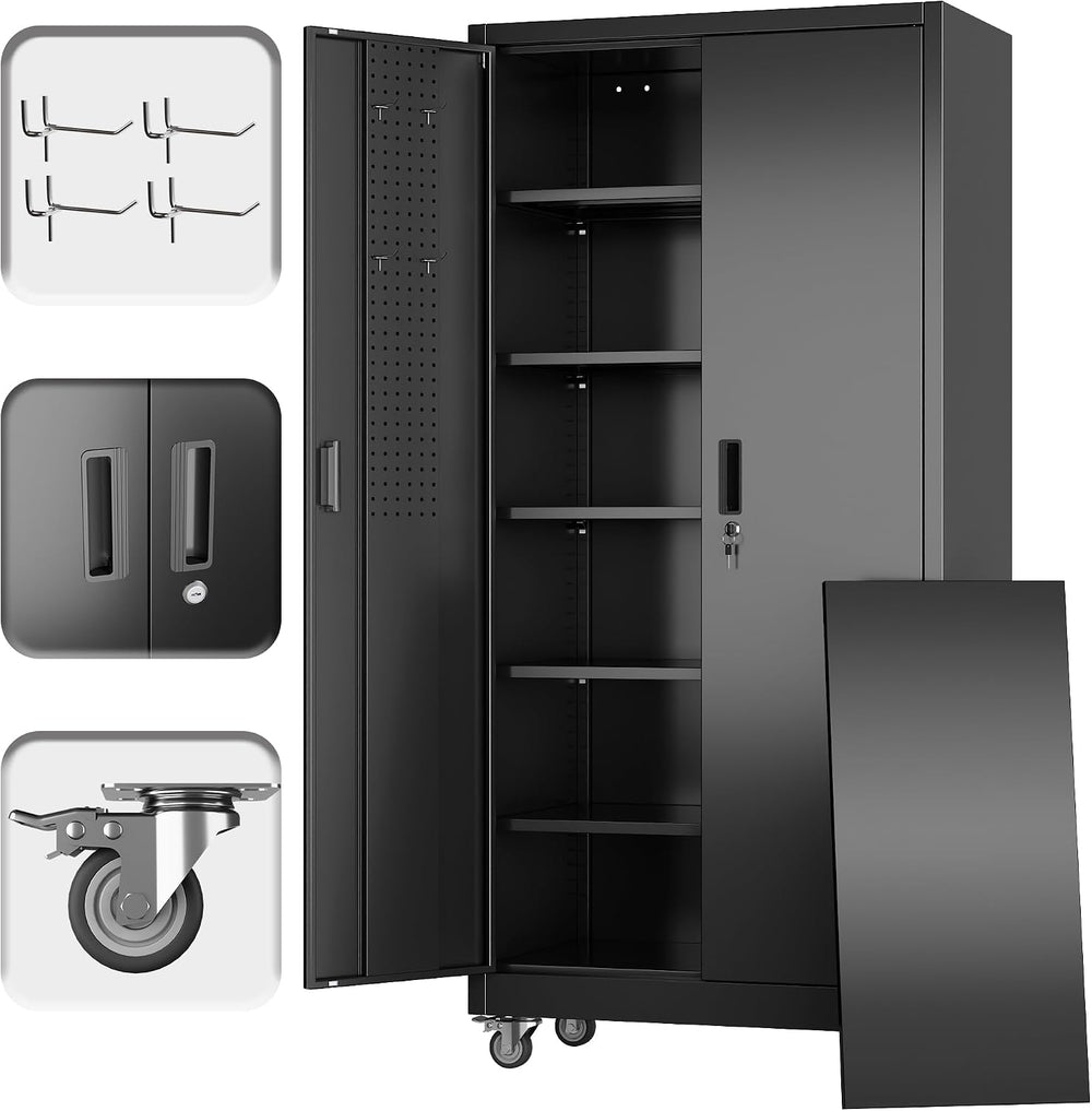 Reemoon Metal Storage Cabinet 71" H x 34" W x 18" D with Wheel...