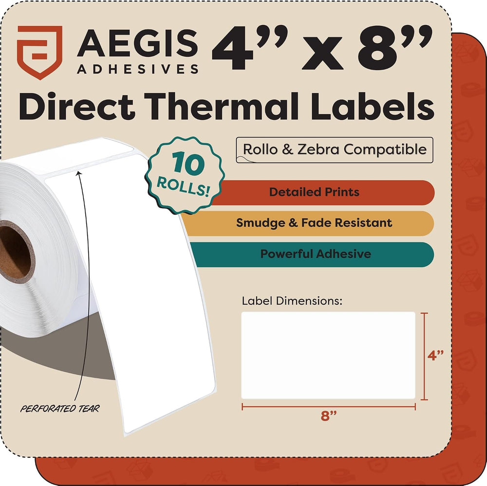 4" X 8" Direct Thermal Labels (2000 Count, 10 Rolls) - Large