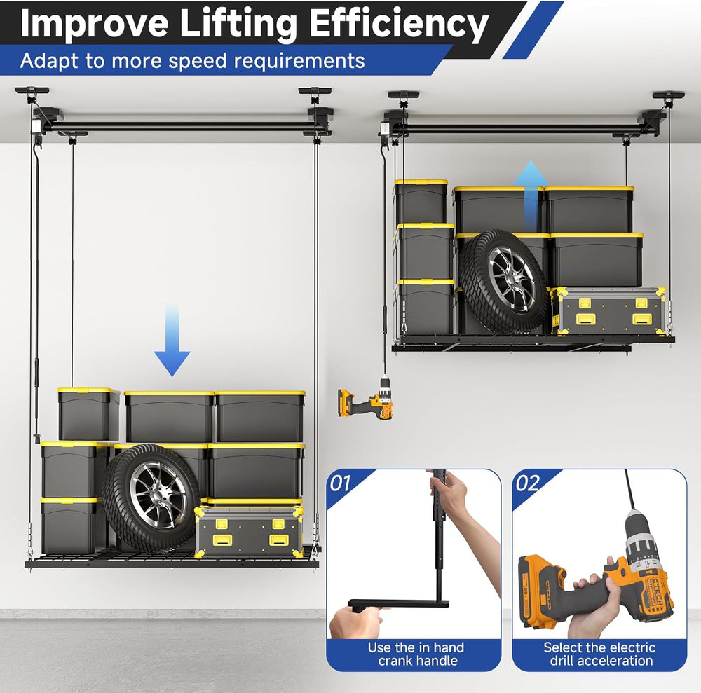 GADFISH Garage Ceiling Lift Storage Rack, Easy Lifting 85" Height 4x4 Ft...