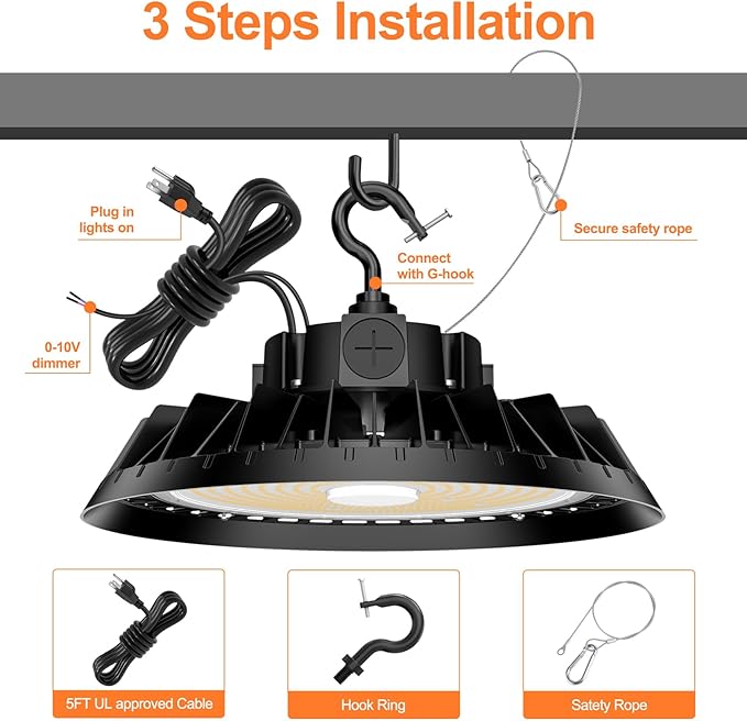 3Pack LED High Bay Lights, 200W UFO High Bay LED Shop Lights, 30000LM