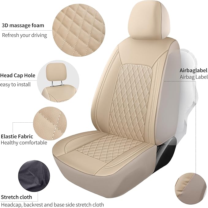 Car Seat Covers, Breathable and Waterproof Leather Seat Covers, Luxury PU (2 ...