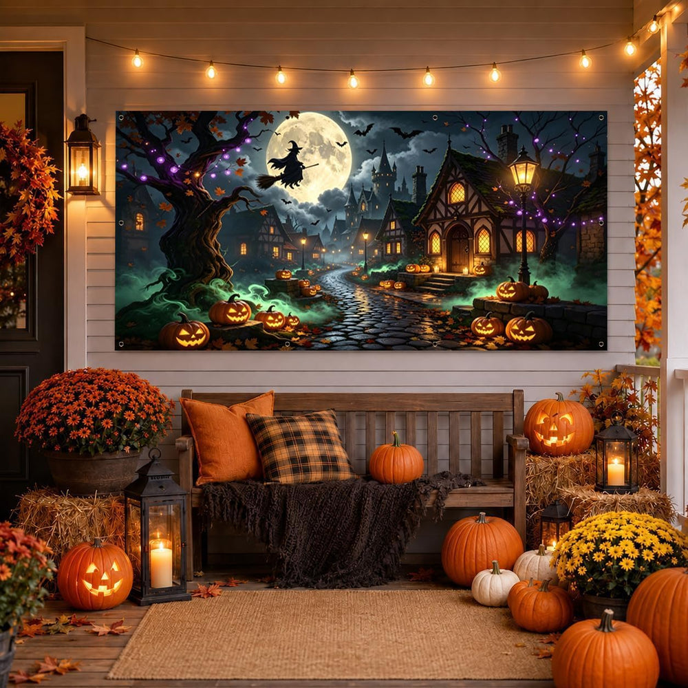7x16ft Garage Door Halloween Cover Haunted House Halloween Garage Decor