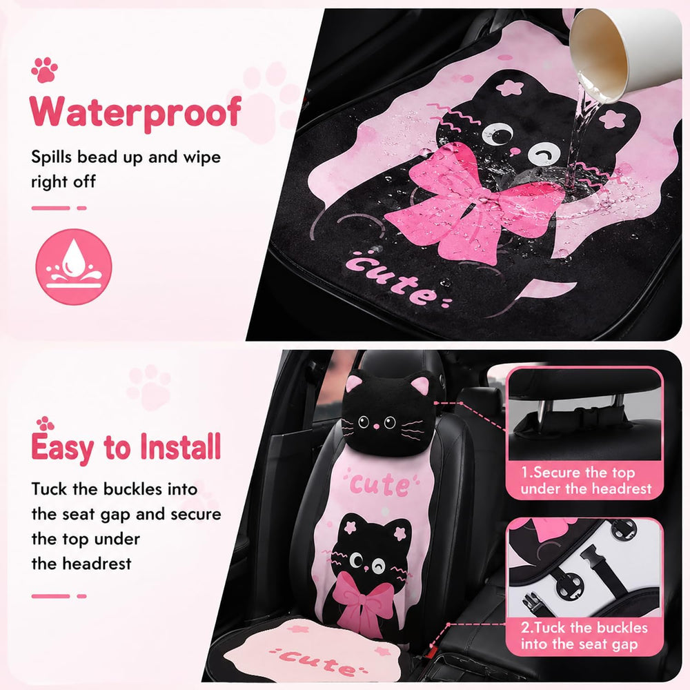 Cute Cat Car Seat Covers For Daily Commutes And Women's Car Decor-11PCS