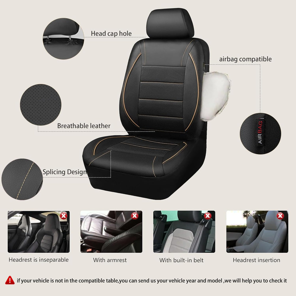 CAR PASS Universal FIT Piping Leather Two Front Seat Covers, Waterproof Faux ...