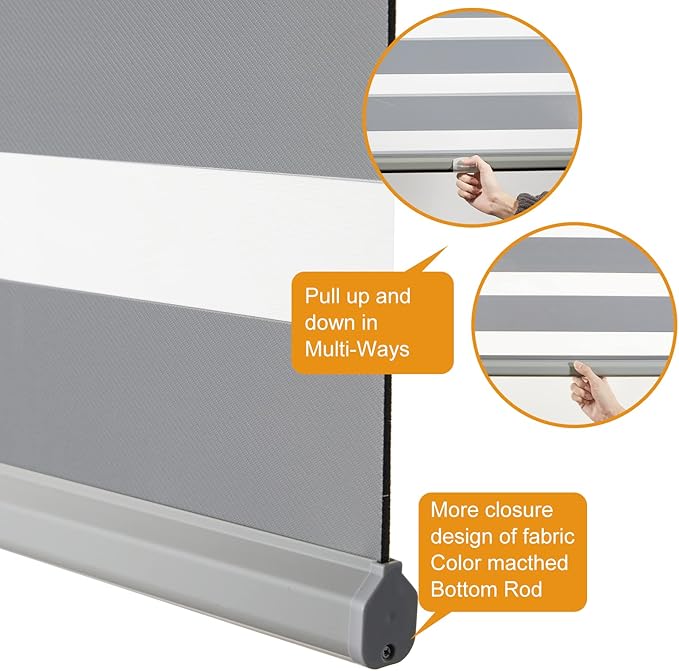 Persilux Cordless Zebra Blinds Dual Layer Fabric, Privacy Window Blinds