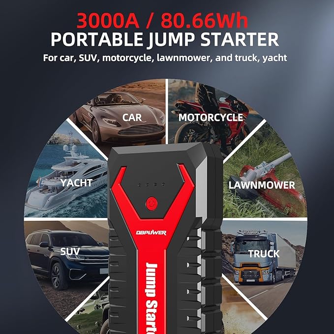 DBPOWER 3000A/80.66Wh Portable Car Jump Starter 12V Auto Lithium-Ion Battery