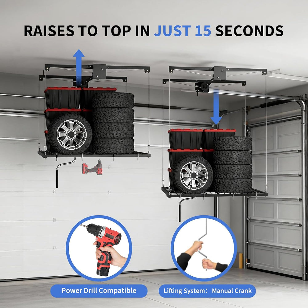 Overhead Garage Lifting Storage Rack, Maximize Your Garage Storage with Our 4...