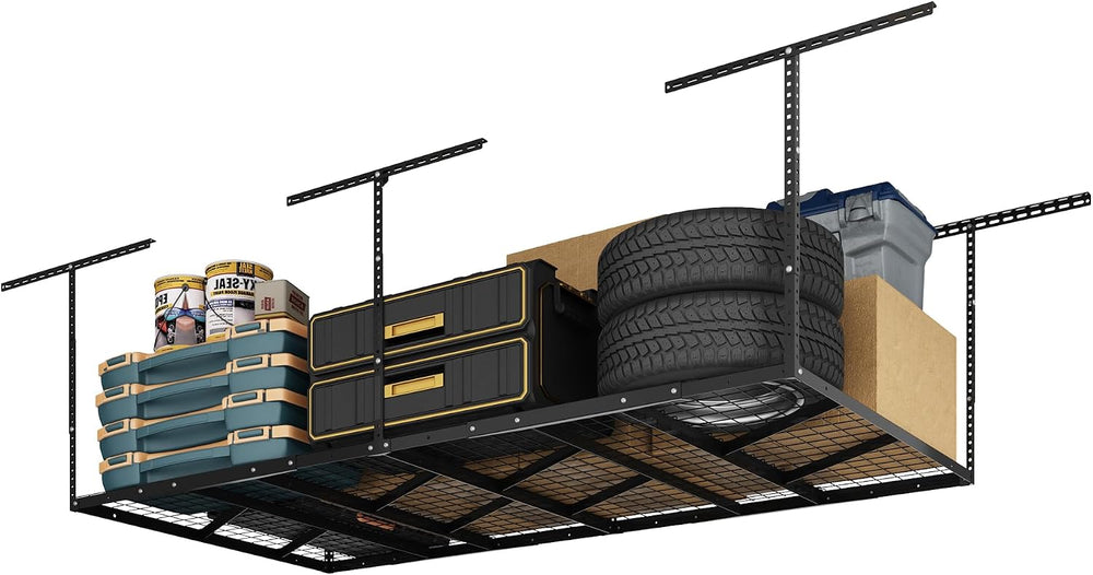 FLEXIMOUNTS 4x8 Overhead Garage Ceiling Storage Rack Organization, Black