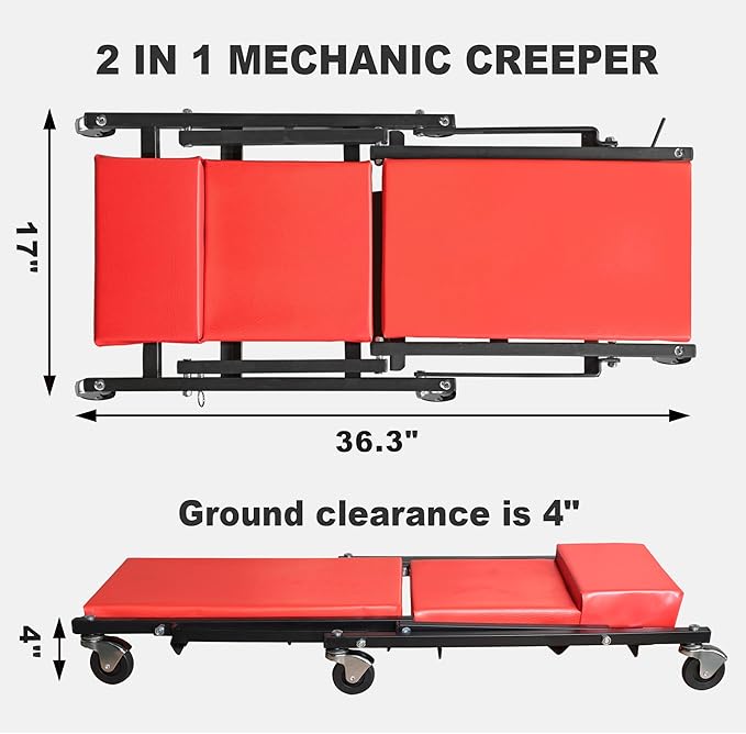 Torin 36" Rolling Foldable Car Creeper Automotive Creeper, 2-in-1 Garage...