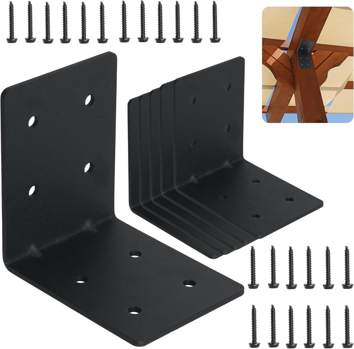 6-Pack 4"x4"x3-1/8 Heavy Duty Steel Corner Bracket, L Right Angle Bracket