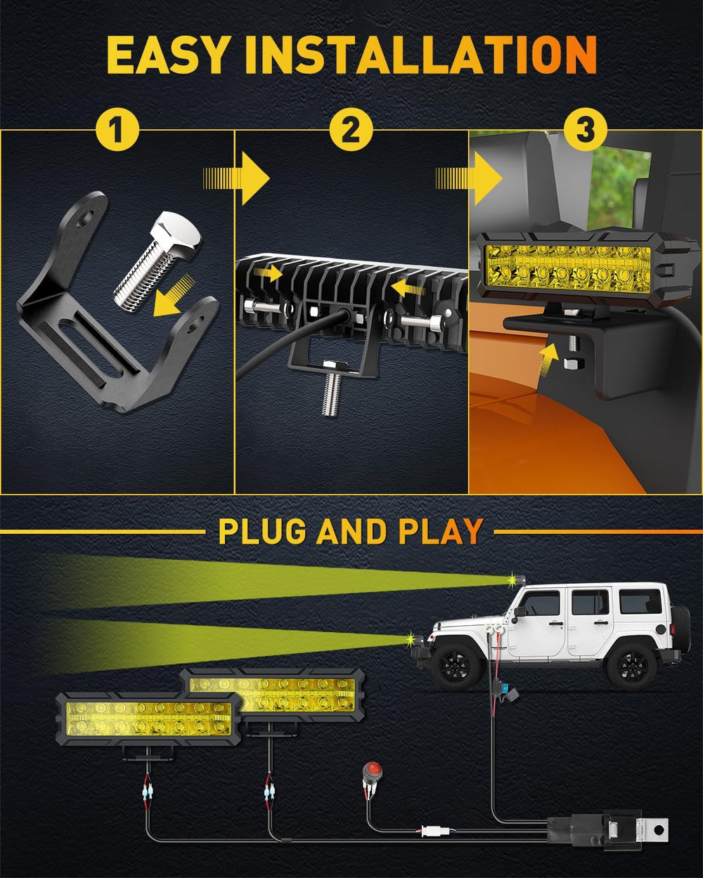 NAOEVO 6 Inch Yellow LED Light Bar, 50W 4000LM LED Fog Lights, Yellow