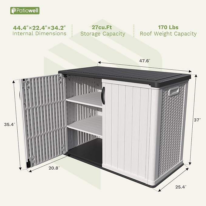 Patiowell 26 Cu.ft Plastic Outdoor Storage Shed w/o Shelf, Lockable Waterproof