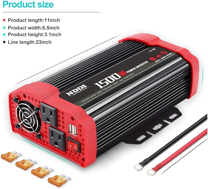 1500W Car Power Inverter 12V DC to 110V AC Car Converter Charger Adapter