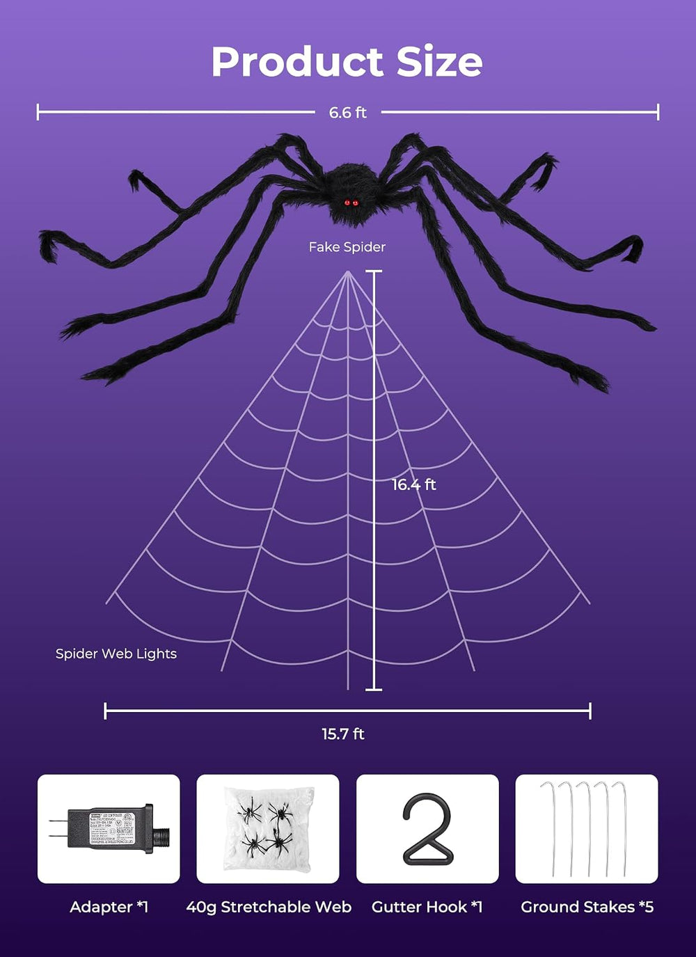 Brightown Halloween Decorations Outdoor, 255-LED Giant Spider Web Lights