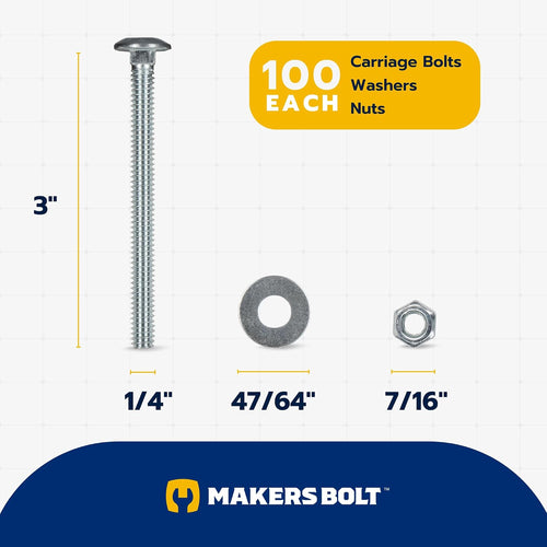 1/4" x 3" (100 pack) zinc carriage bolt shown in use