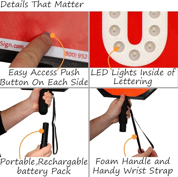 SmartSign 24" LED Stop/Slow Paddle, Rechargeable Battery & Charger, ...