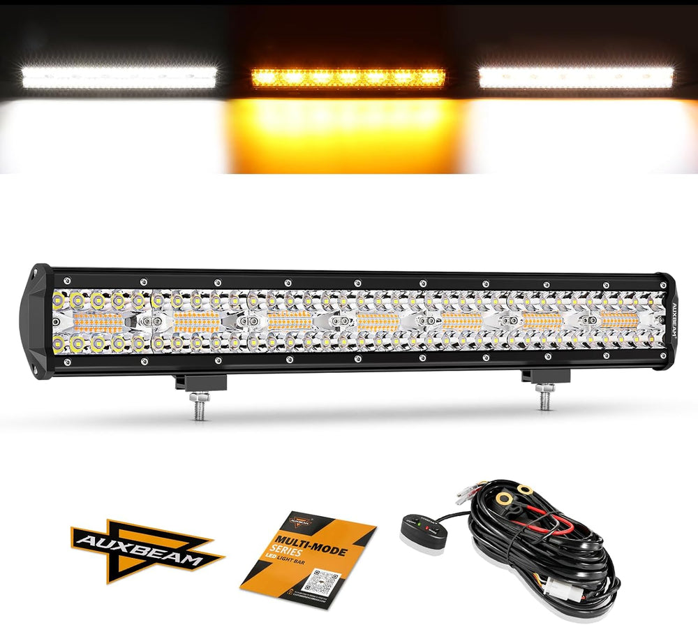 Auxbeam LED Light Bar 20 Inch 420W 6 Modes Strobe Amber White Offroad Light
