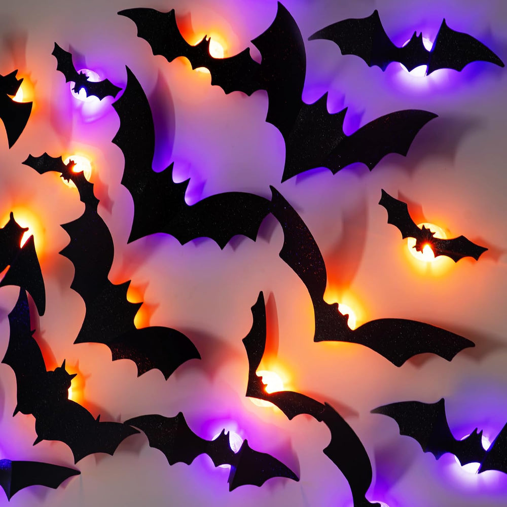 Dazzle Bright 100 PCS Halloween Bats Stickers with 60 Purple and Orange Light...