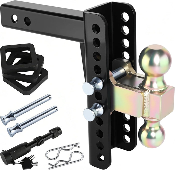 Adjustable Drawbar Trailer Hitch Fit for 2-Inch Receiver with 8" Drop/Rise and Carbon Steel 2" and 2-5/16" Ball Hitches Heavy Duty for Max Towing 20000 LBS