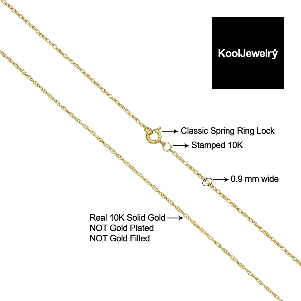 Kooljewelry Solid 10K Yellow Gold Rope Chain Necklace for Women