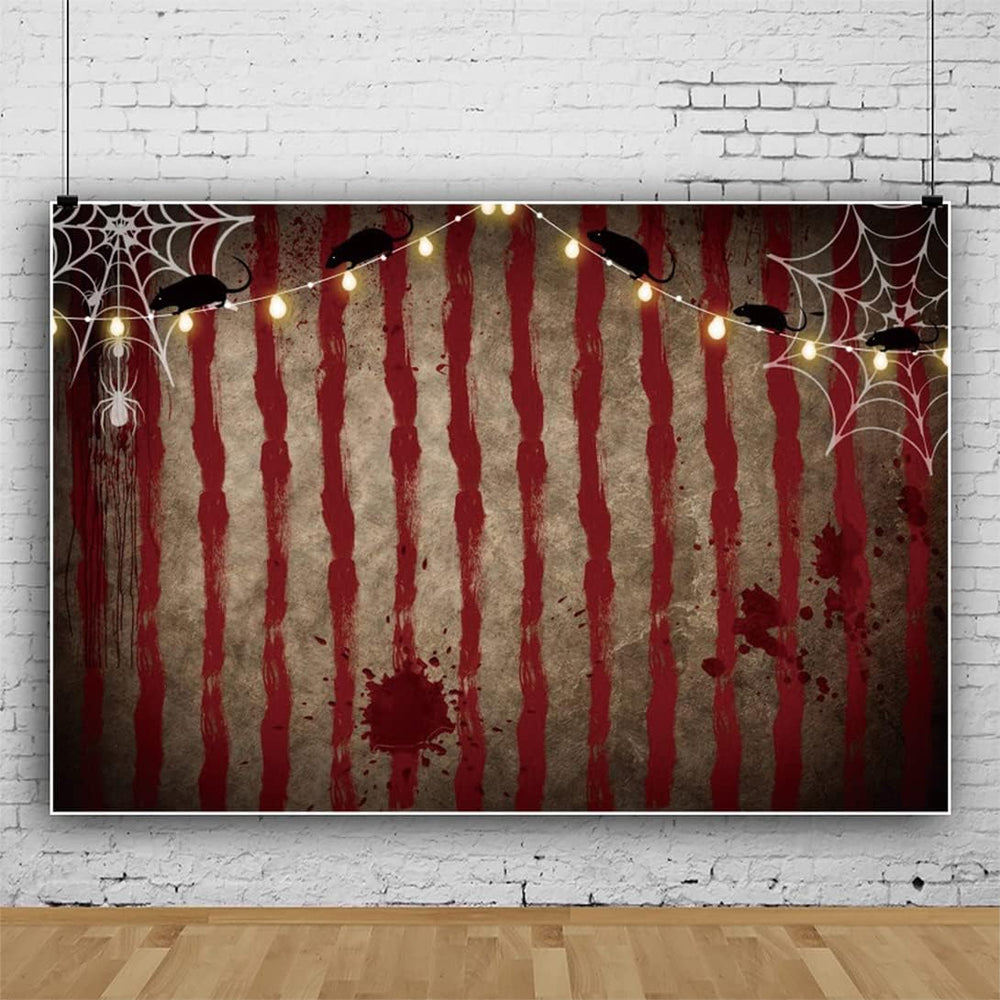 10x7ft Halloween Circus Backdrop Horror Scary Bloody Circus Tent Rat Spider W...