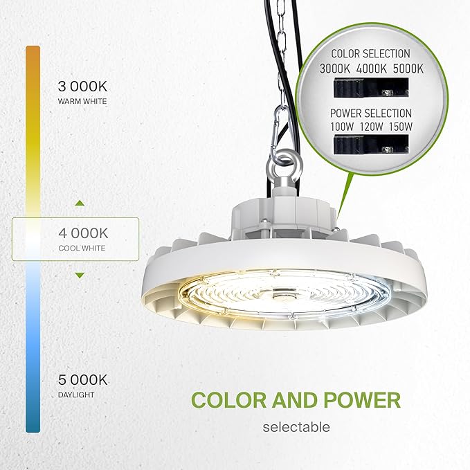 ASD LED High Bay UFO Light Fixture, Commercial Shop Lighting | 3CCT, IP69K