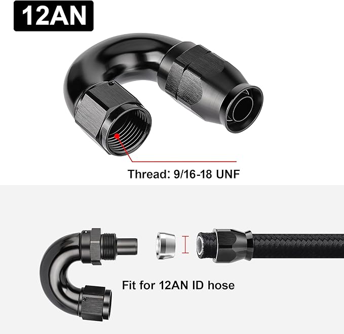 EVIL ENERGY 12AN 180 Degree PTFE One Piece Full Flow End Hose Fitting Aluminum