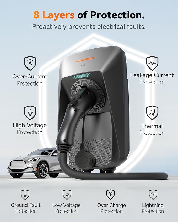 WOLFBOX Level 2 ev Charger 50 Amp J1772, Hardwired ev Charger Level 2