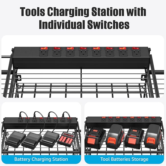 CCCEI Black Power Tool Organizer Wall Mount, Large Tools and Battery Storage