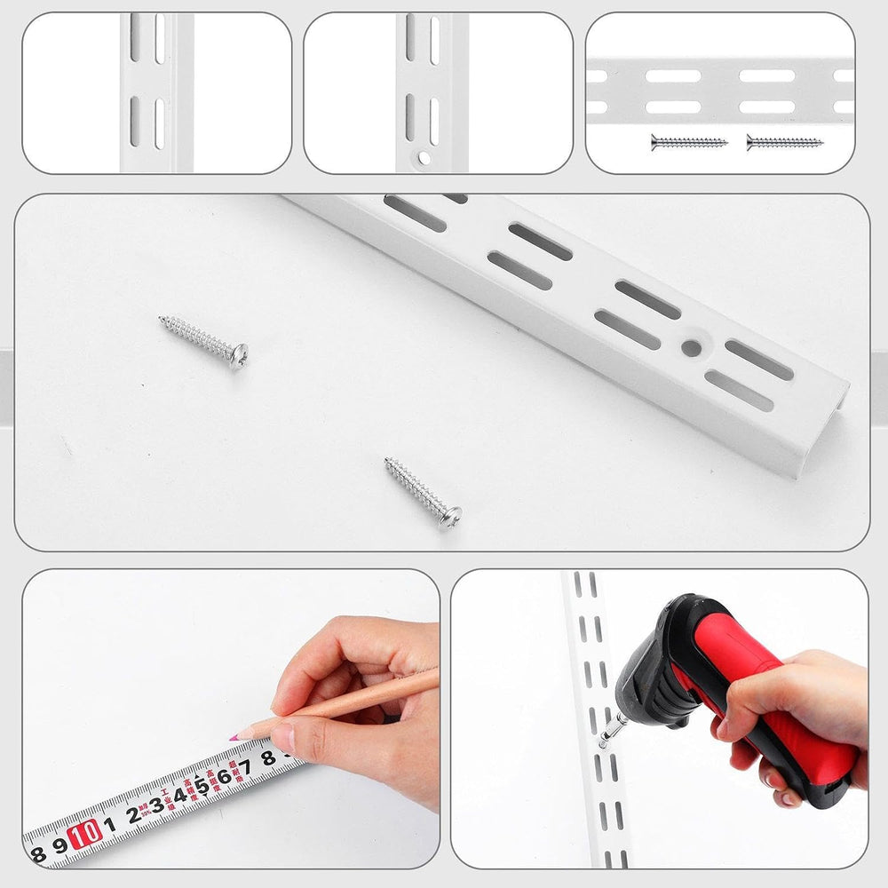 MorningRo 12 Pack 25" Dual Track Shelving Rail, Dual Slot Upright, White